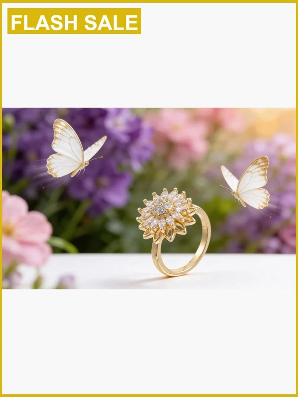 Adjustable Spinner Fidget Ring for Anxiety Relief, Gold CZ Ring